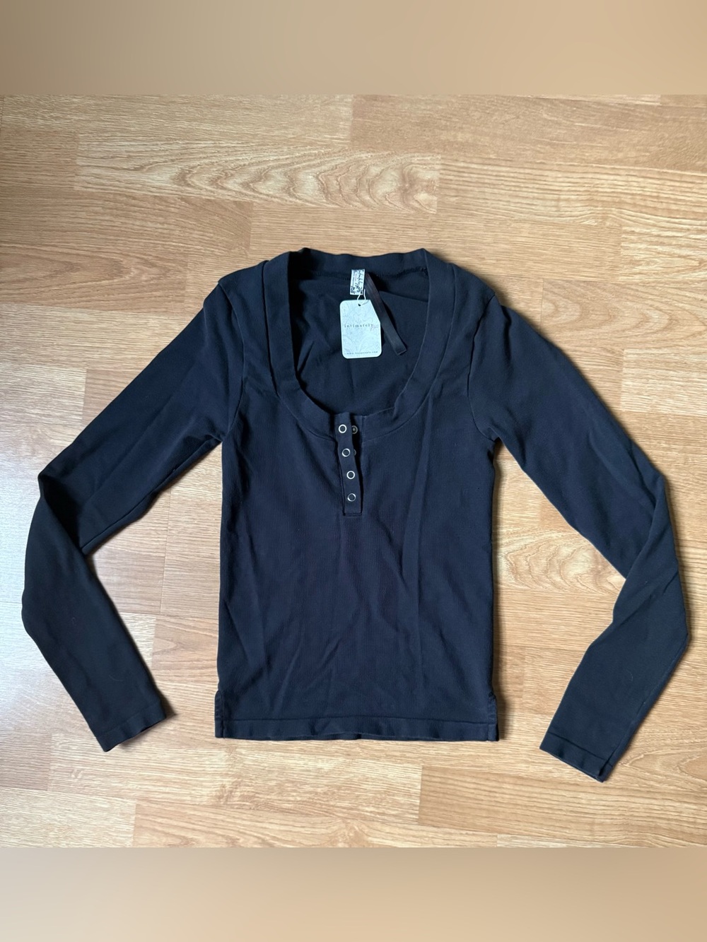 Free People Black Long Sleeve Henley Top